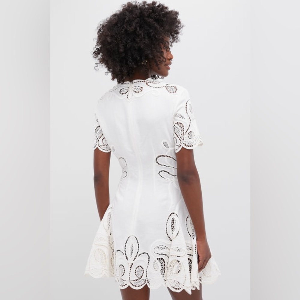 SIMKHAI Ivory Morrigan Short Sleeve Mini Dress. Models is wearing size 2. - Picture 3 of 8